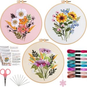 3 Piece Cross Stitch Set with Flower Patterns