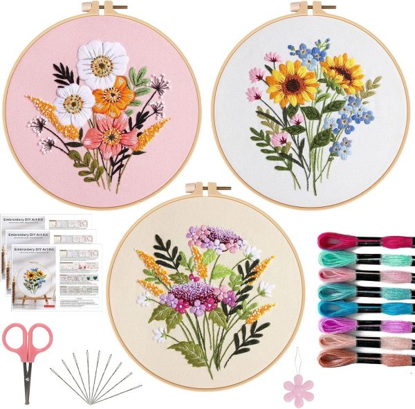 3 Piece Cross Stitch Set with Flower Patterns