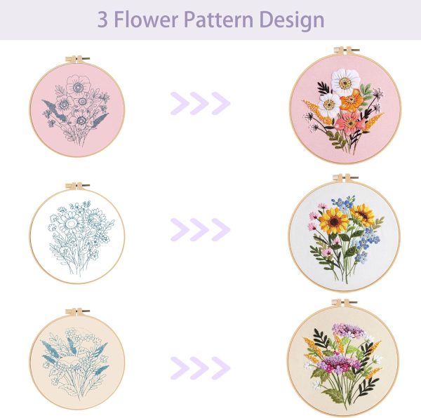 3 Piece Cross Stitch Set with Flower Patterns - Image 3