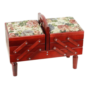 3-Tier Wooden Sewing Caddy with Tapestry Lid