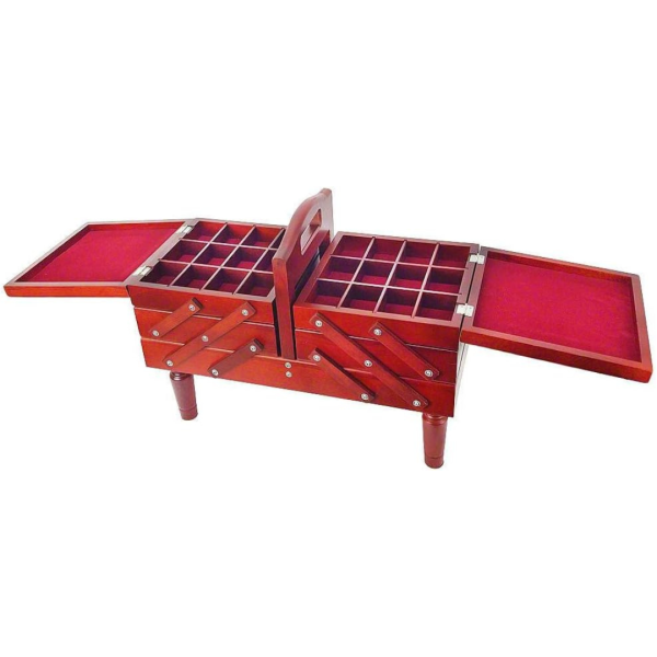 3-Tier Wooden Sewing Caddy with Tapestry Lid - Image 2